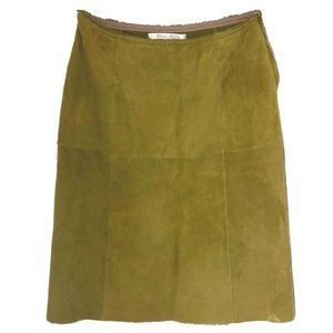 Miu Miu Green Suede and Lamb Fur Skirt c.90s